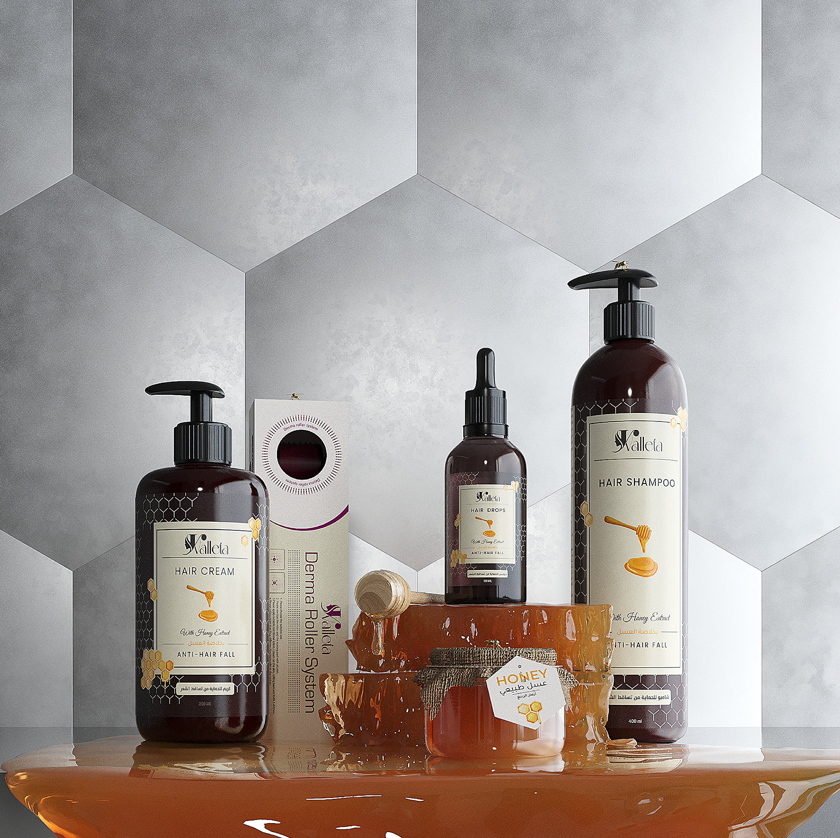 Honey Hair Care Set بكج العسل لعلاج تساقط الشعر ( أربع قطع + هدية) - valletacare
